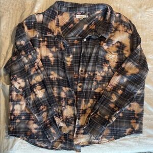 Plaid Button-Up Shirt with Tie-Dye Effect